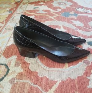 Stuart Weitzman black patent attack heel